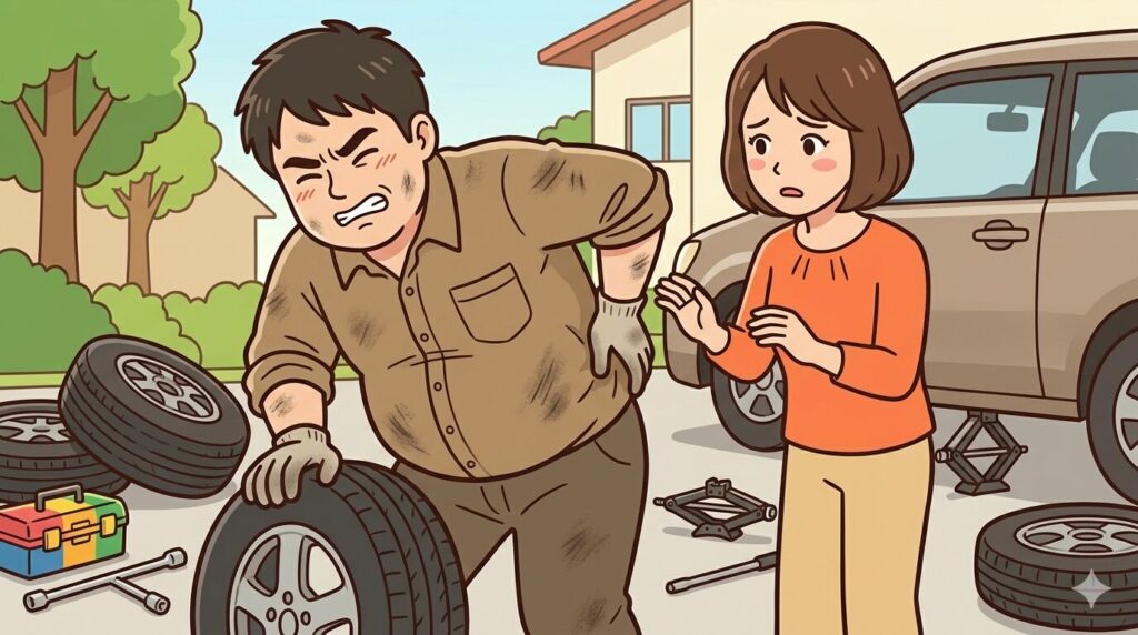 タイヤ交換の様子