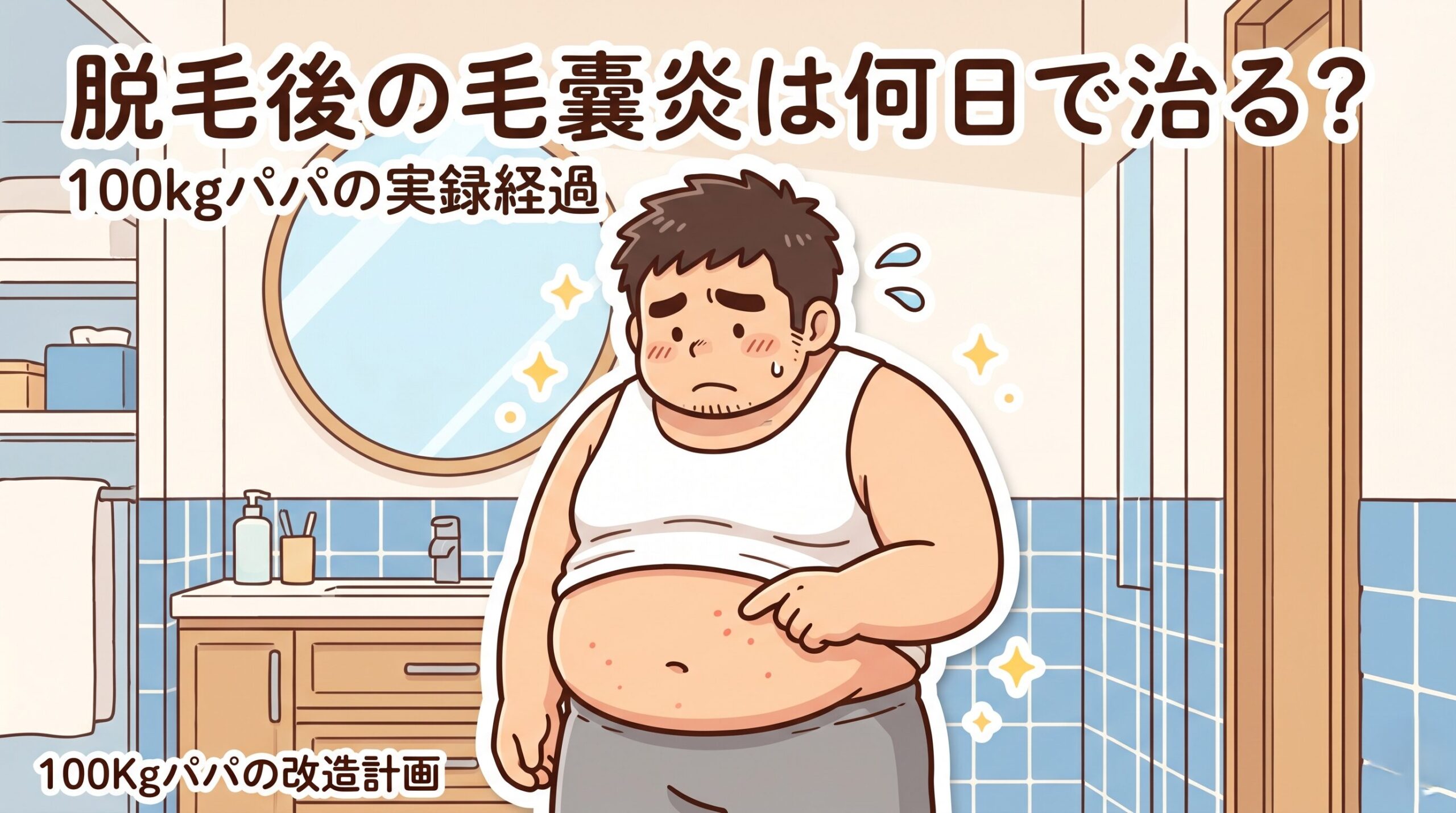 脱毛後の毛嚢炎は何日で治るのか、お腹のブツブツに困る100kgパパのイラスト