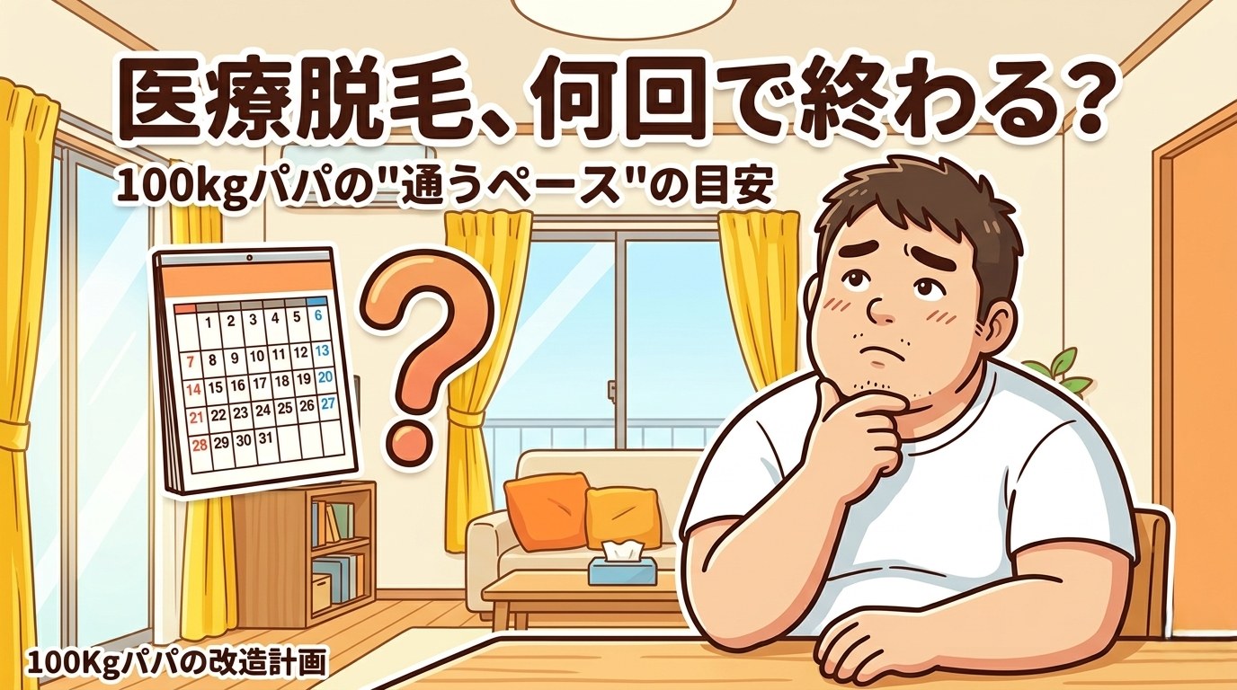 メンズ医療脱毛の回数・期間の目安|カレンダーを見て通院ペースを考える100kgパパのイラスト