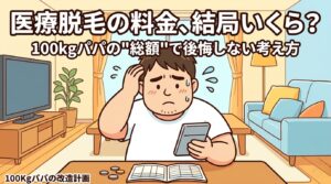 メンズ医療脱毛の料金・総額の考え方|電卓で費用を計算する100kgパパのイラスト