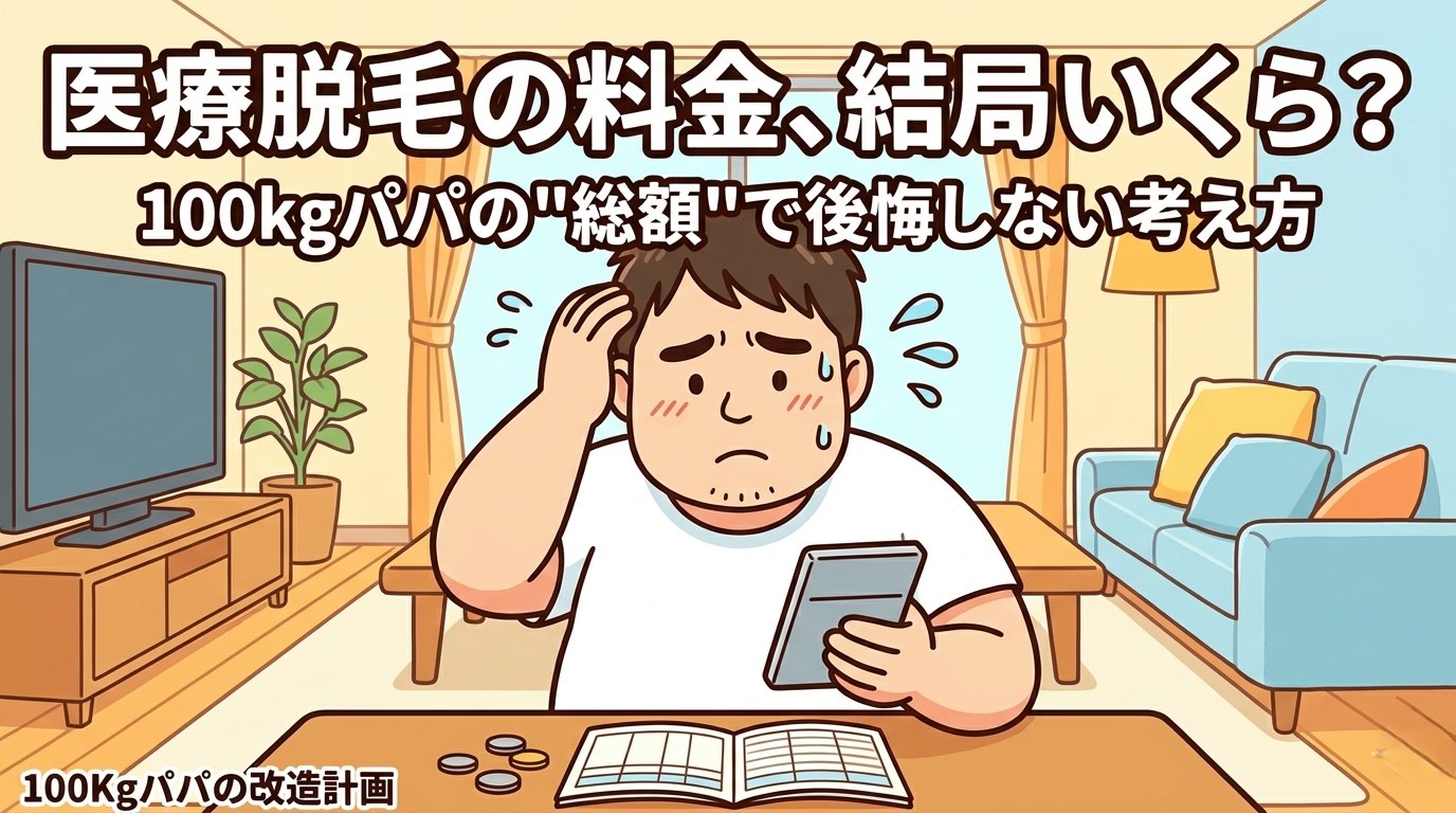 メンズ医療脱毛の料金・総額の考え方|電卓で費用を計算する100kgパパのイラスト