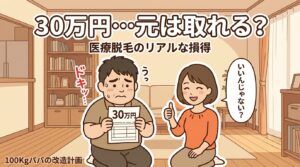 見積書の30万円に驚くパパと、気軽にサムズアップで賛成するママのイラスト