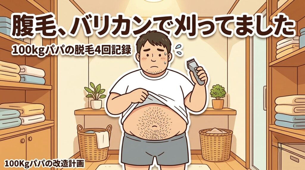 お腹の毛をバリカンで刈っていた100kgパパのイラスト｜腹毛の医療脱毛4回の記録