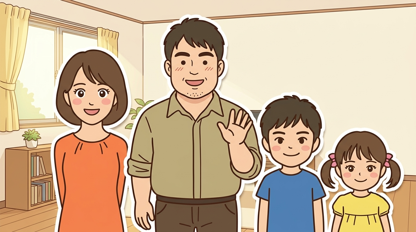 TAIGAと家族4人のイラスト